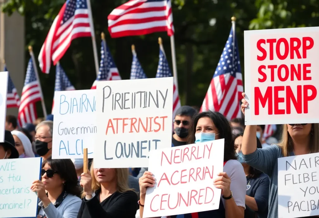 Protesters holding signs at the No Kings protests in Charlotte