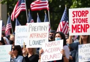Protesters holding signs at the No Kings protests in Charlotte
