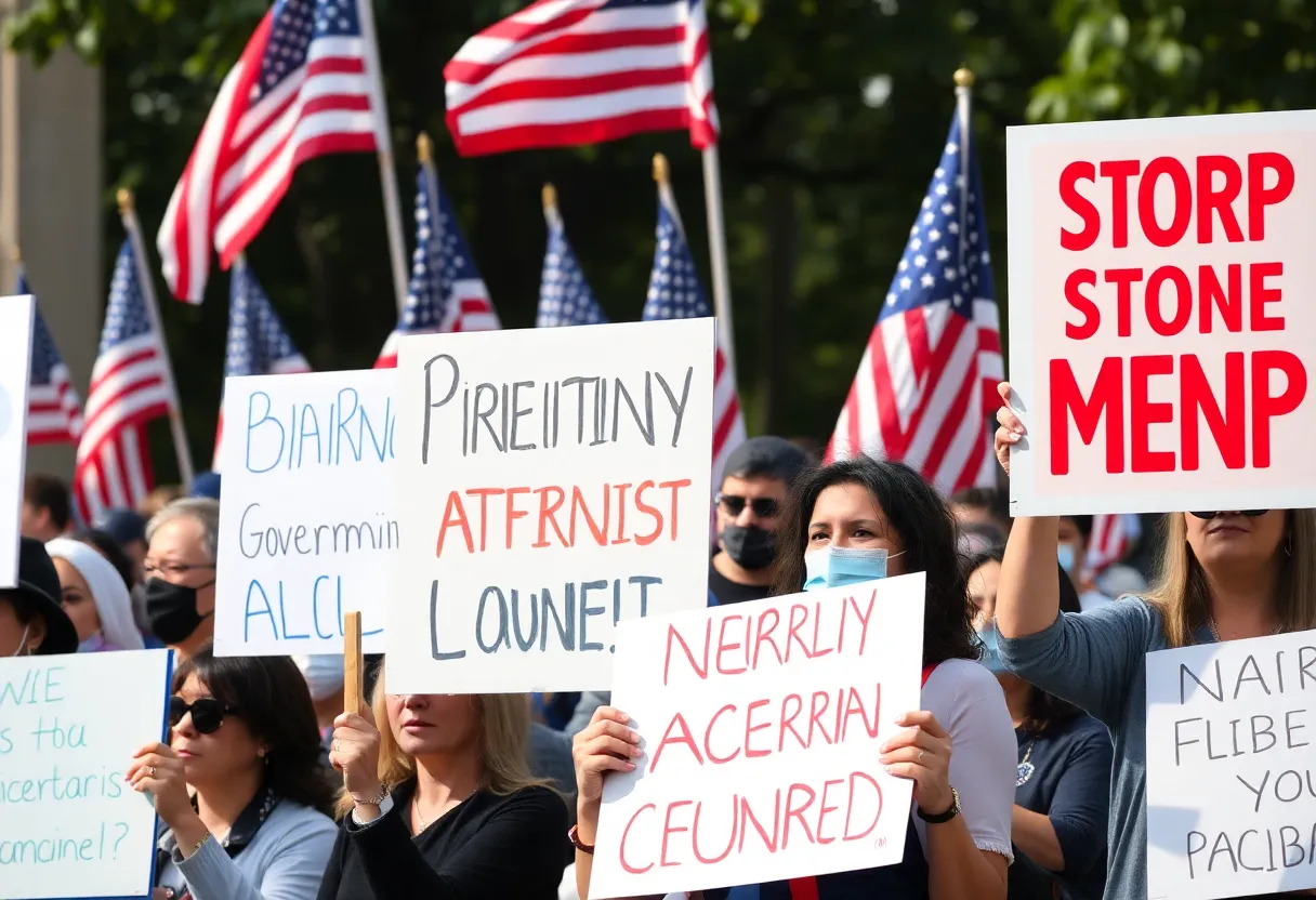 Protesters holding signs at the No Kings protests in Charlotte