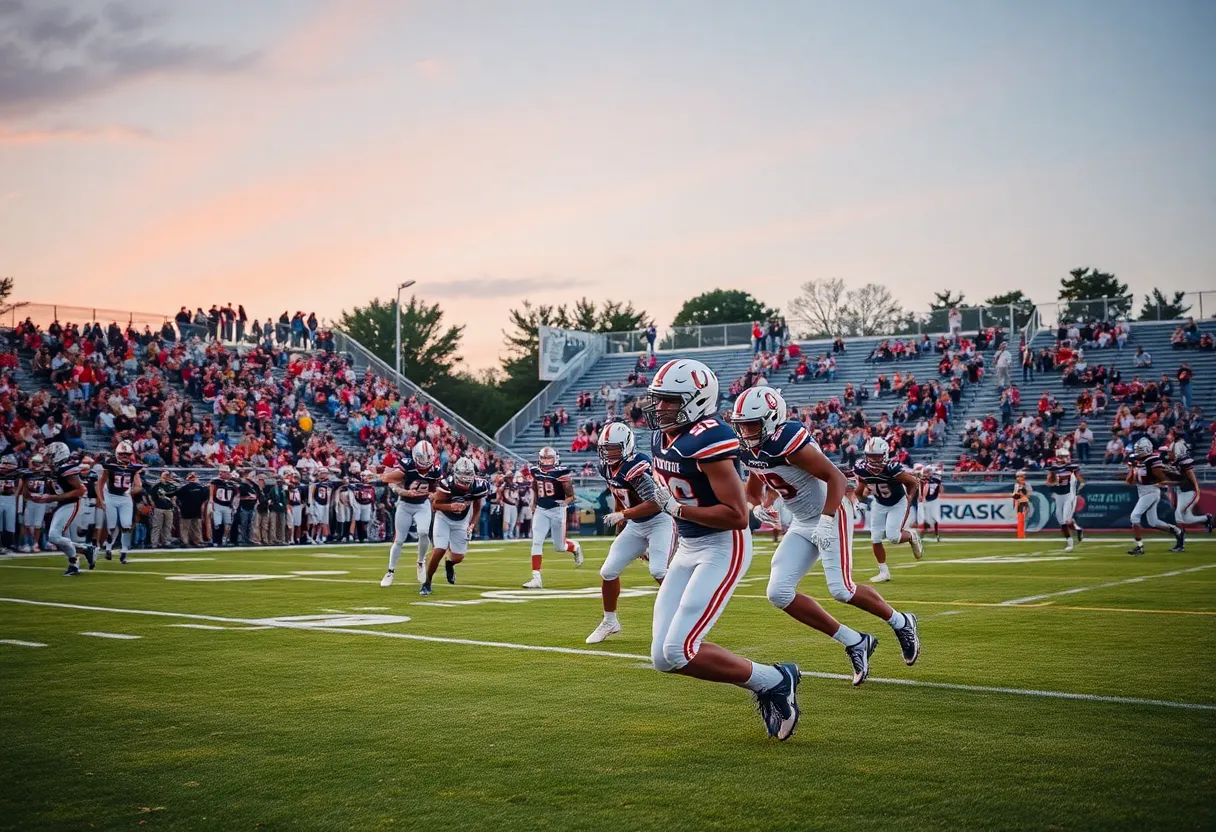 Northwestern Trojans football players during a game