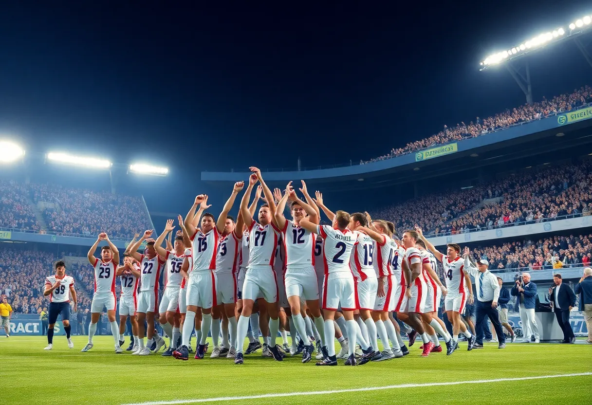 Prosper Eagles football team celebrating a win