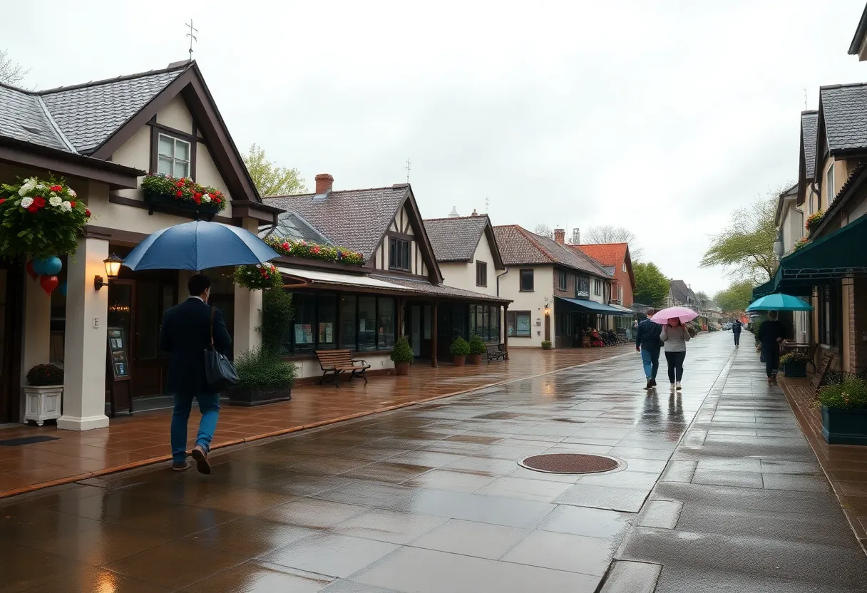 Overcast sky and puddles on a sidewalk in Rock Hill, SC