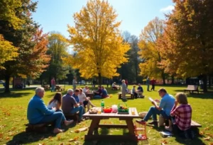 People enjoying a sunny autumn day in Rock Hill, SC