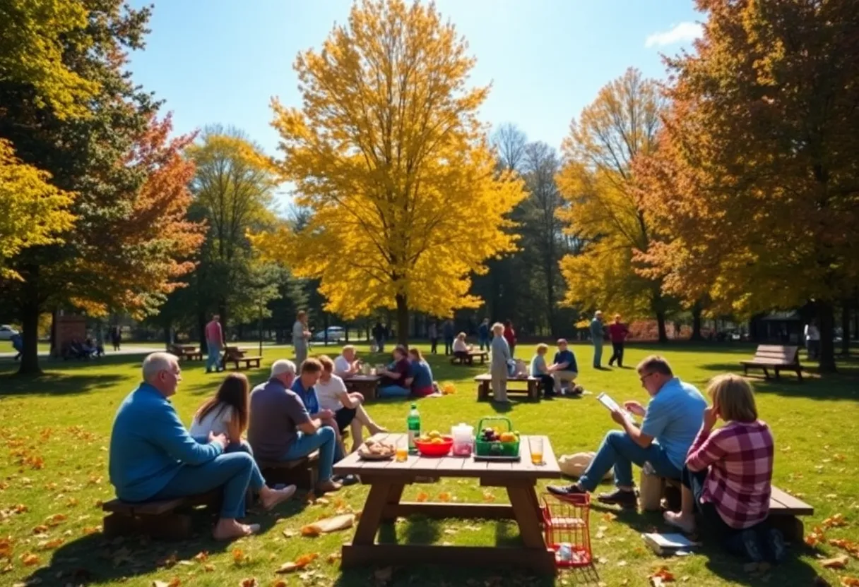 People enjoying a sunny autumn day in Rock Hill, SC