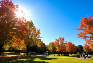 People enjoying outdoor activities on a sunny autumn day in Rock Hill, SC.