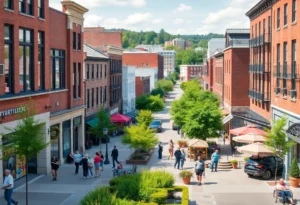 Vibrant downtown area of Rock Hill with shops and parks