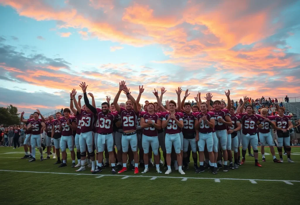 Rock Hill High School football team celebrating a game victory