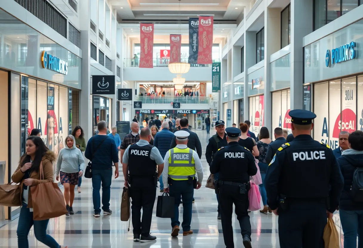 Police presence at a shopping mall after a shooting incident