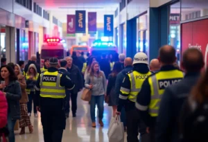 Emergency services responding to a shooting incident at the Galleria Mall.