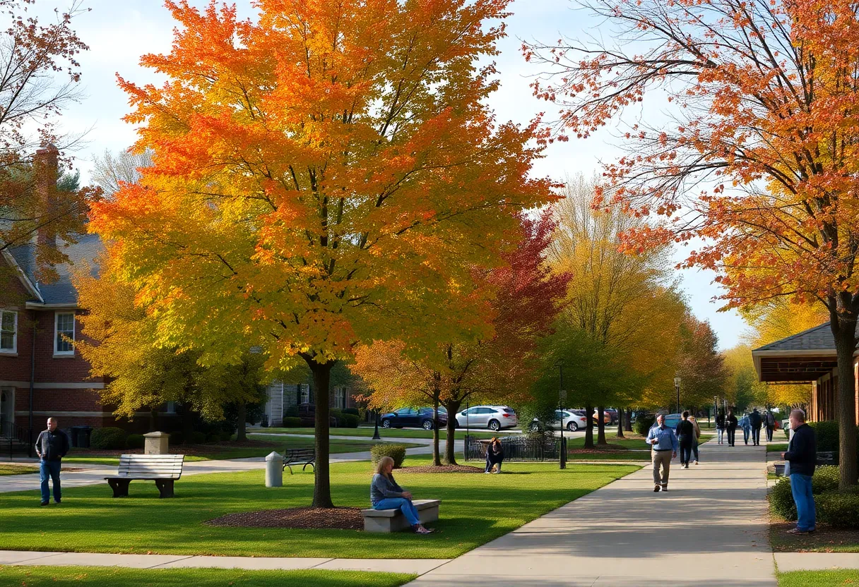 Scenic view of Rock Hill, SC in October with colorful fall leaves and clear skies