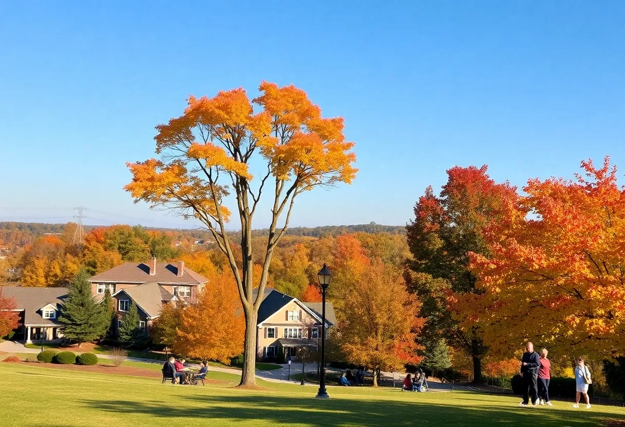 Sunny day in Rock Hill, SC with autumn leaves