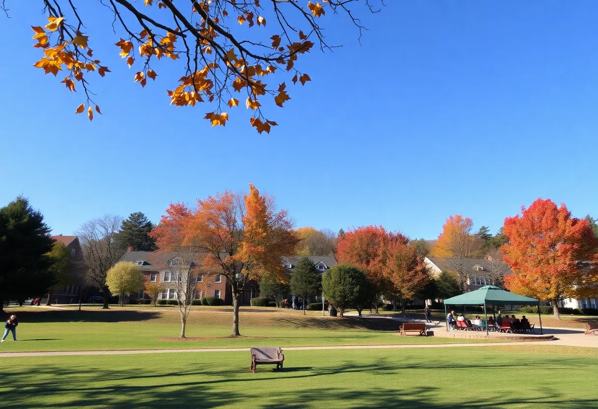 Park scene in Rock Hill, SC during clear fall weather