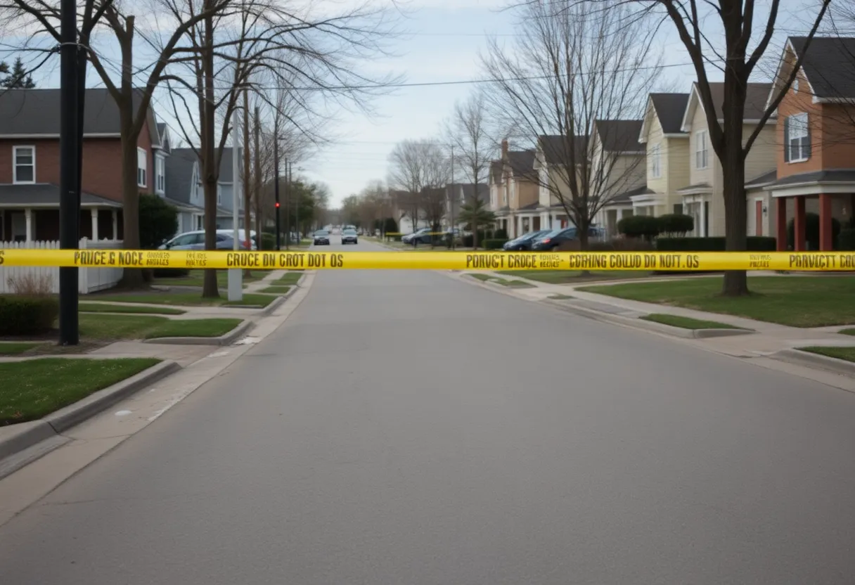 Suburban neighborhood affected by a shooting incident with police presence.