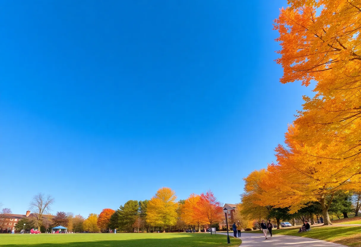 Clear skies and vibrant fall colors in Rock Hill, SC on a sunny day
