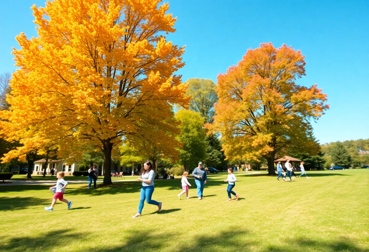 Families enjoying a warm October day in Rock Hill park