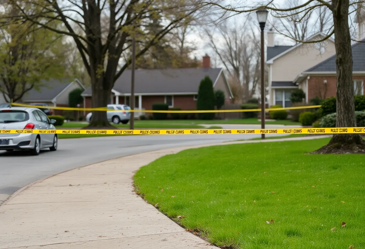 Police tape in front of a suburban home after a shooting incident