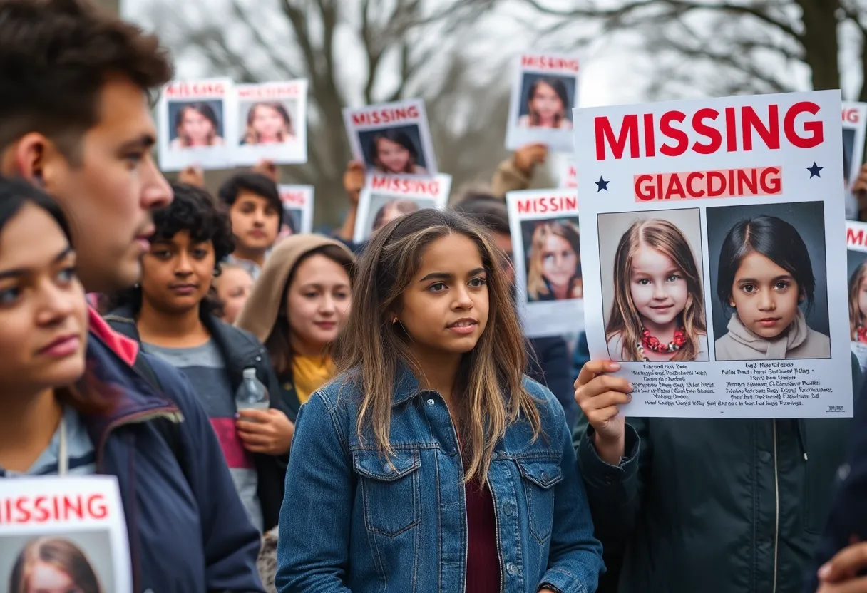 Community members searching for a missing girl