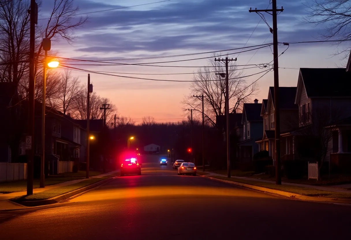 Police lights at a residential area in Rock Hill after a shooting incident.