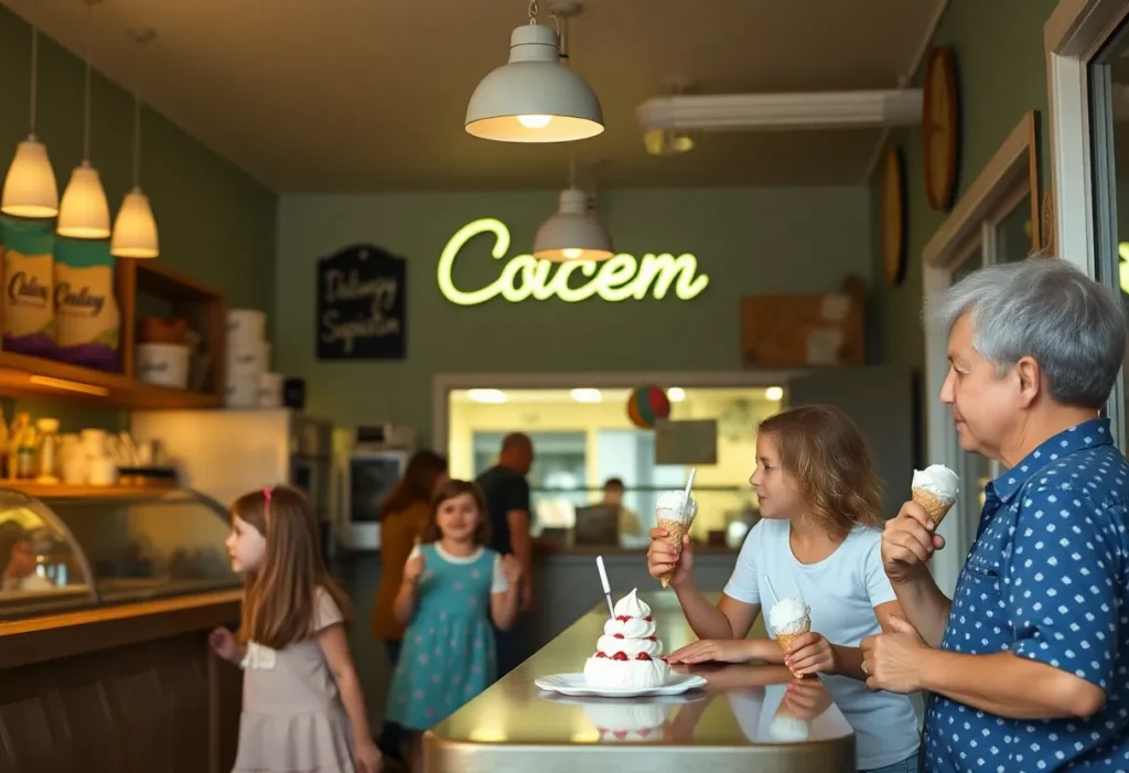 Families enjoying ice cream at Son's Ice Cream shop in Lancaster County.