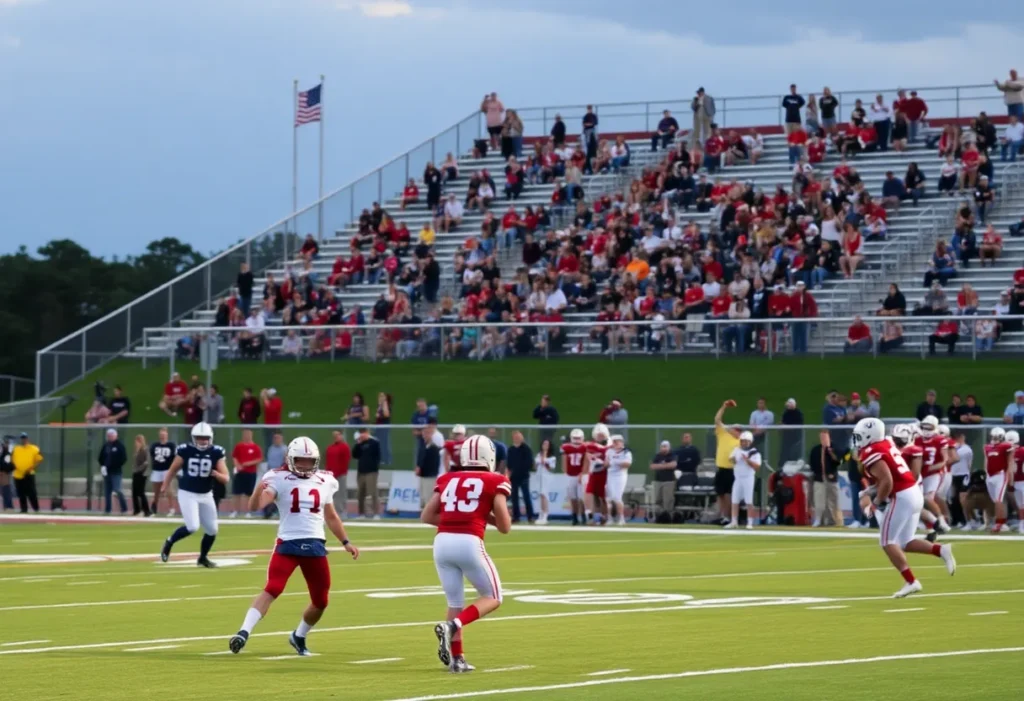 High school football players in action during a game in South Carolina.