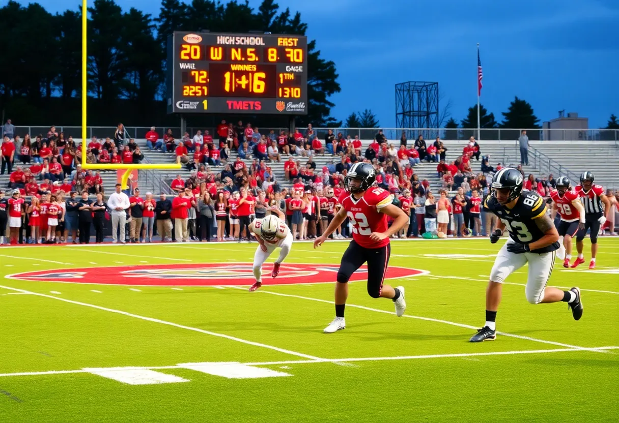 A dynamic scene from the football game between South Pointe Stallions and Camden Bulldogs.