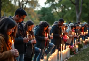Community members holding candles during a vigil for shooting victims in Southport
