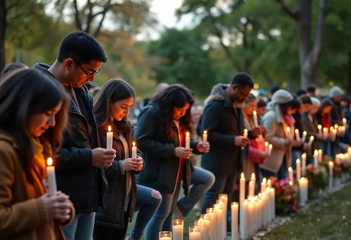 Community members holding candles during a vigil for shooting victims in Southport