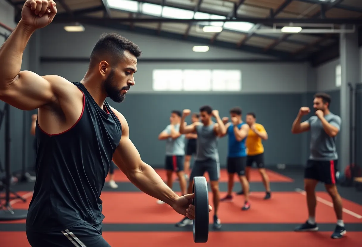Athletes participating in a strength and conditioning training session