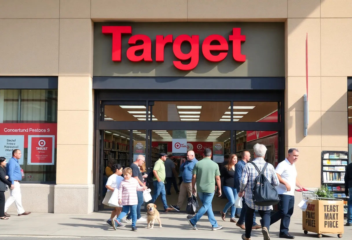 Exterior view of Target store in Manheim Township with shoppers.