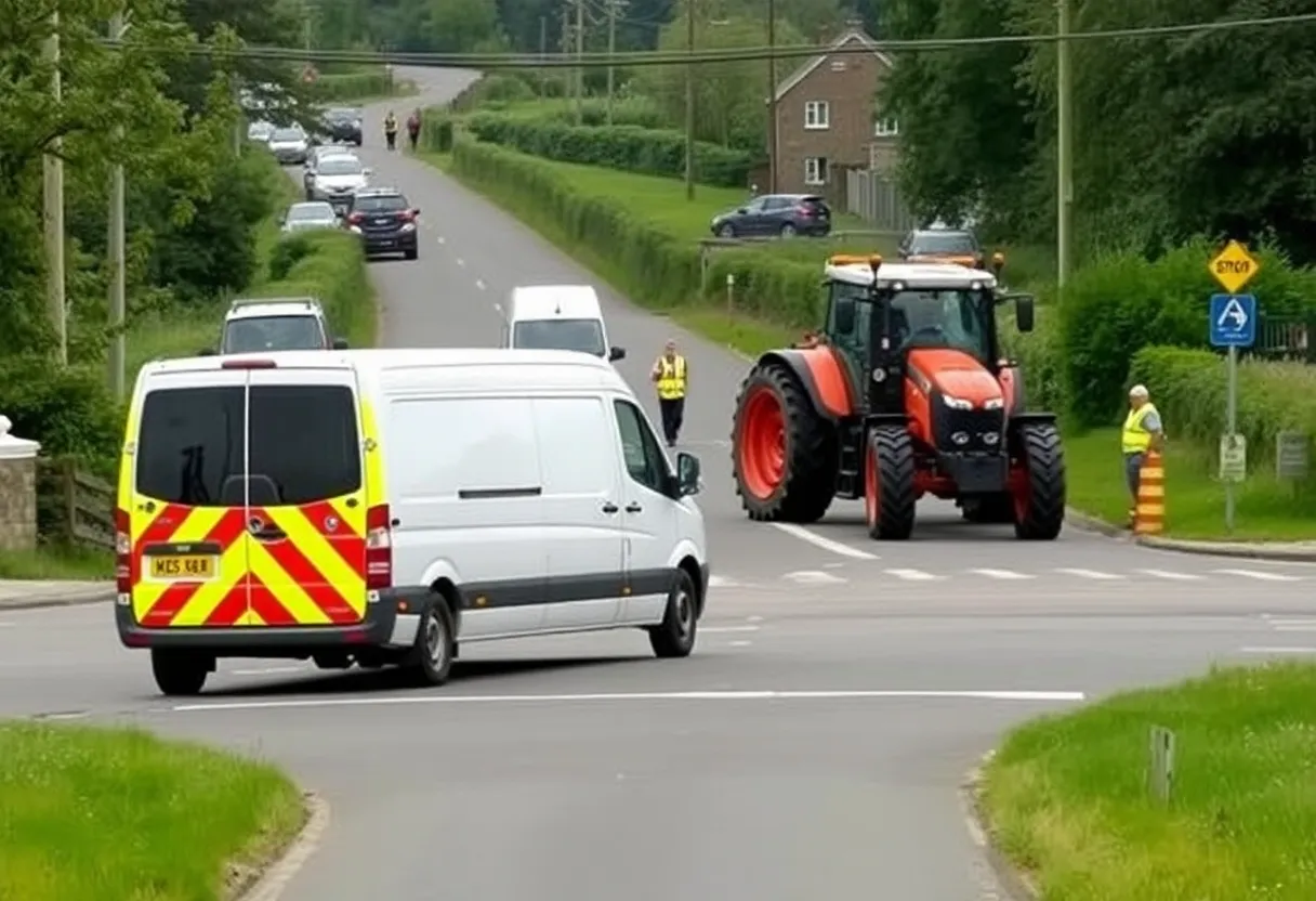 Emergency services at the site of a traffic accident involving a van and tractor in Lancaster County.
