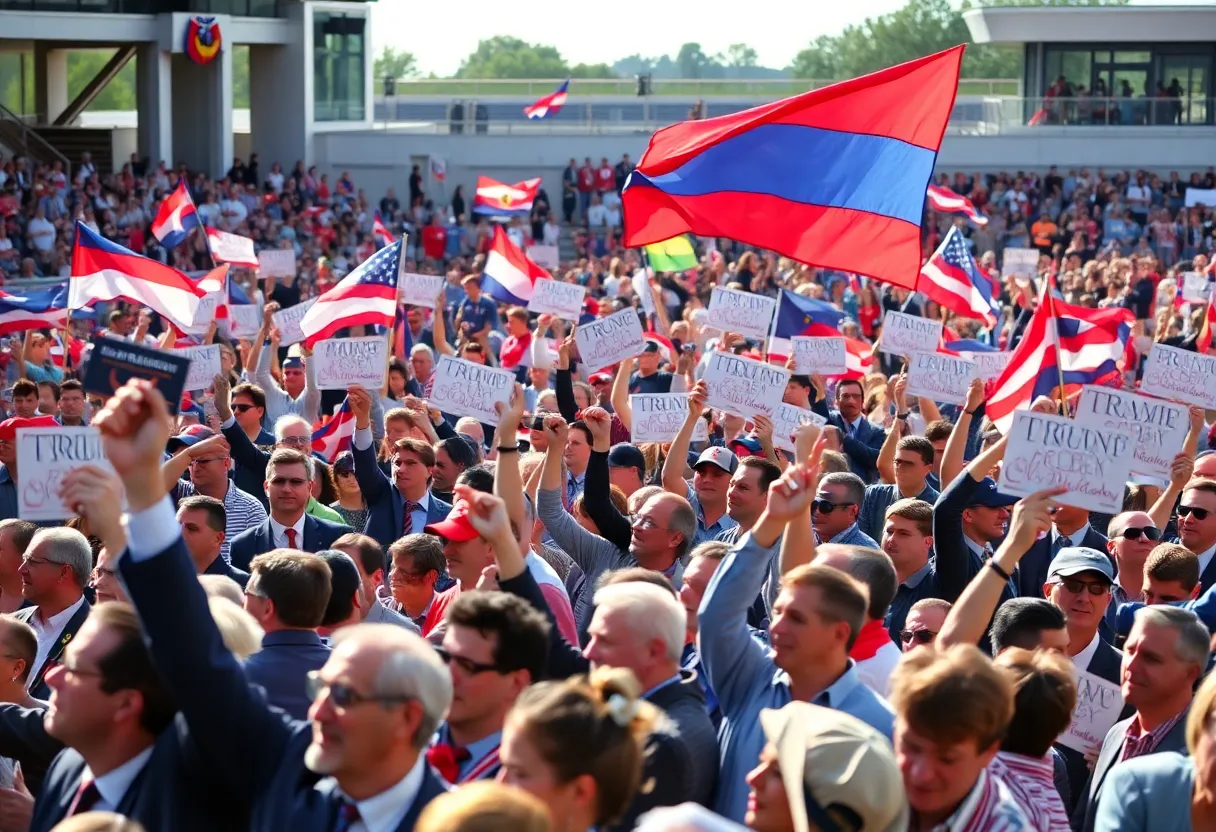 Crowd at Turning Point USA event showing support and enthusiasm.