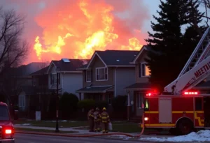 Firefighters combating a two-alarm fire in Drumore Township