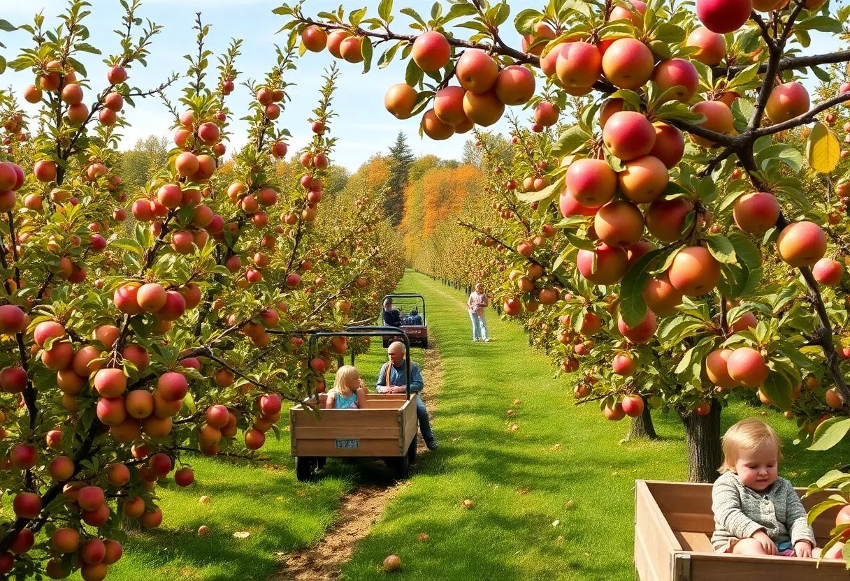 Vibrant apple orchard with ripe apples on trees