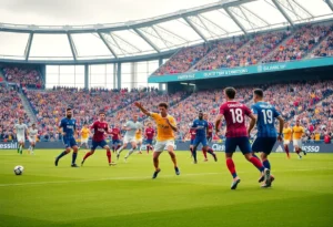 Players of the Winthrop University men's soccer team in action during a match.