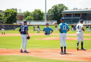 Winthrop University baseball players at Founders Field