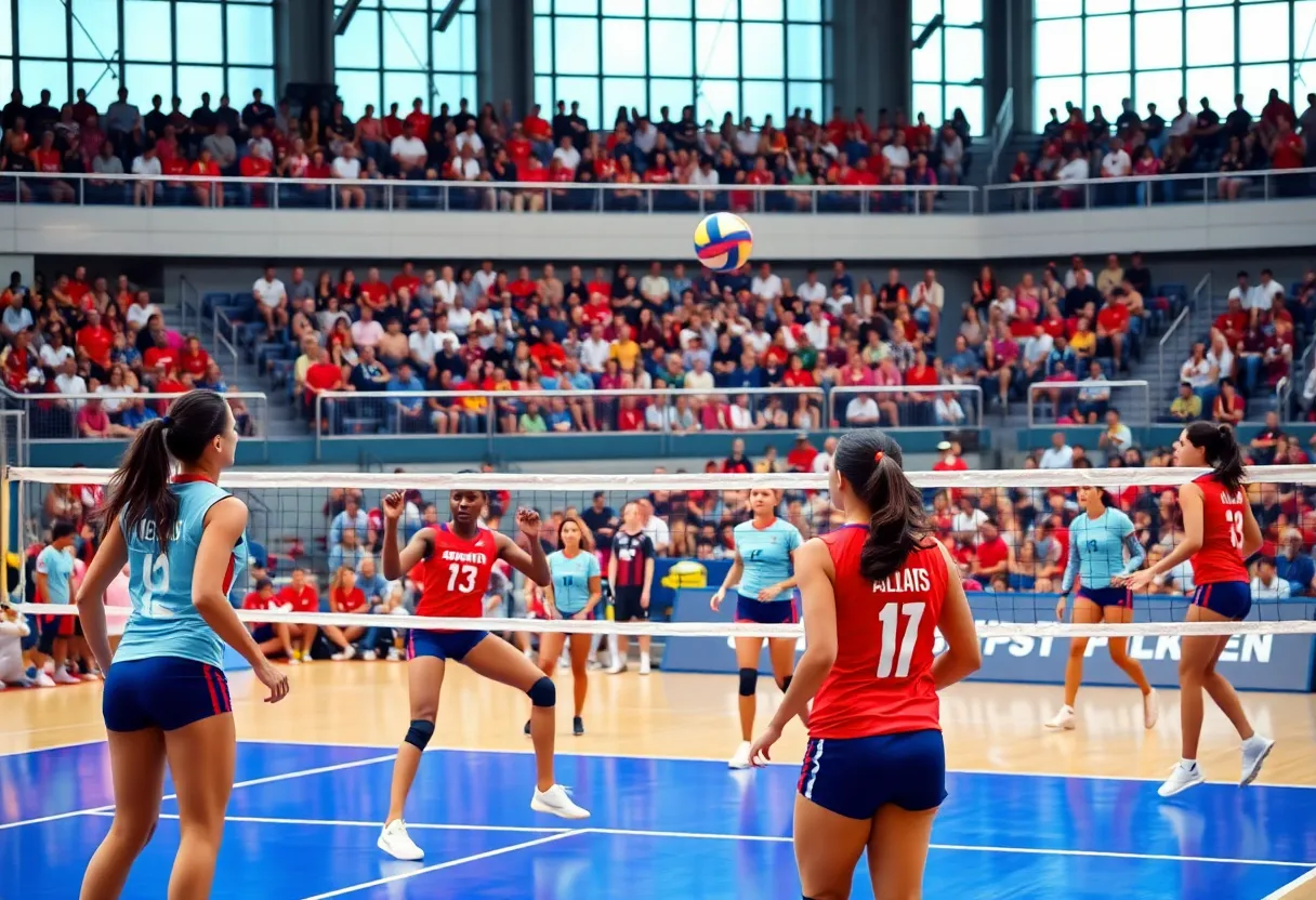Winthrop University volleyball team competing in a match against High Point.