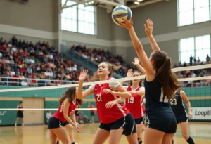 Players of Winthrop Volleyball competing against Radford
