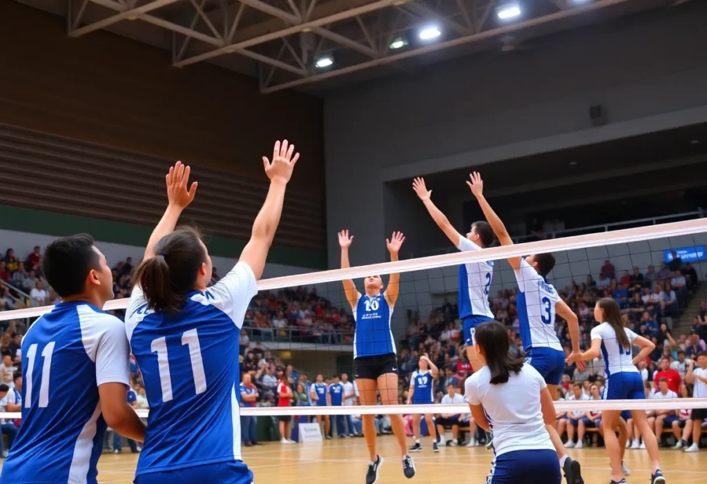 Volleyball action during Winthrop College's match against Presbyterian College.