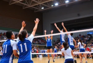 Volleyball action during Winthrop College's match against Presbyterian College.