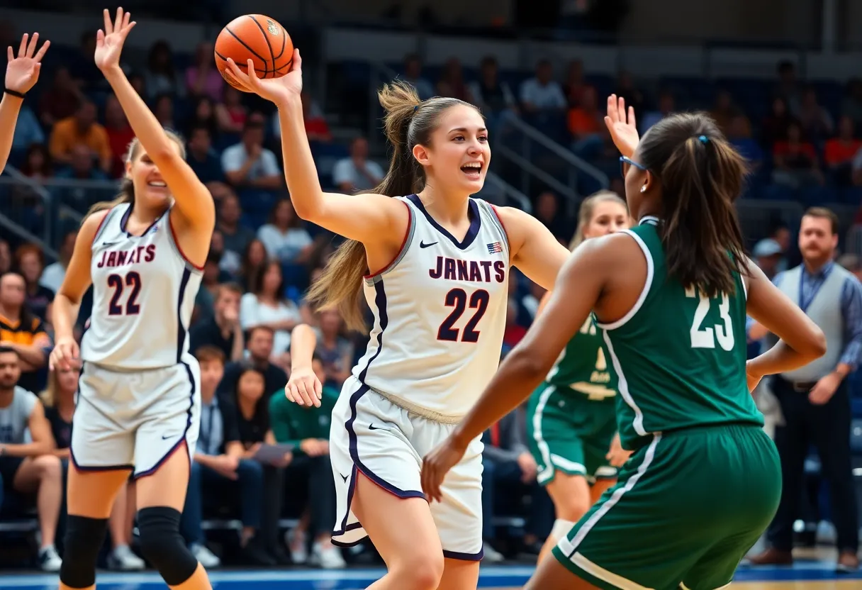 Women's basketball teams competing on the court