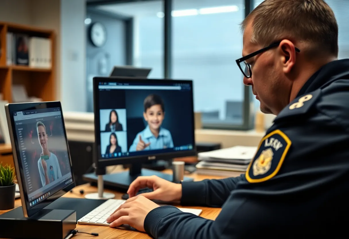 Police officers at work during a child exploitation investigation
