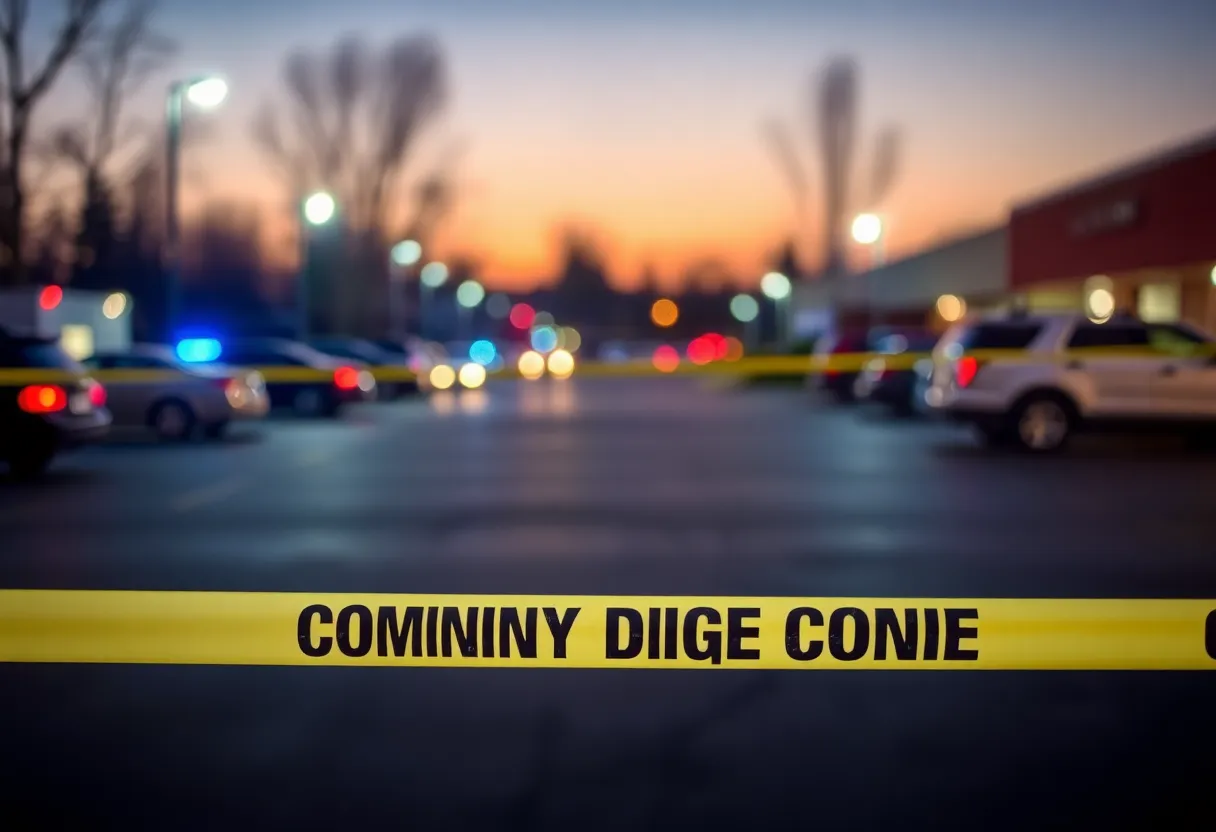 Crime scene at a parking lot during the early morning hours.