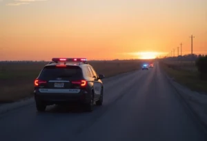 Police vehicles on a rural road during a police chase