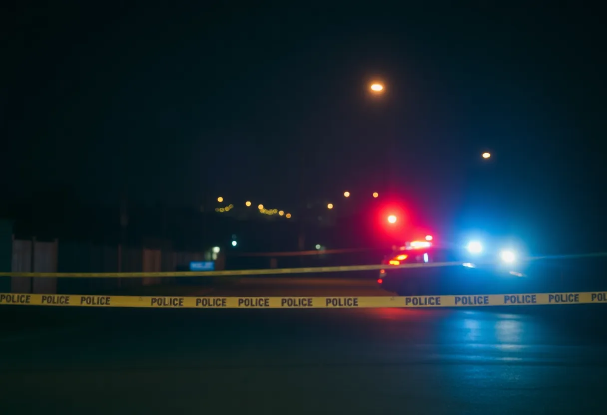 Police lights illuminating a street during a homicide investigation in York.