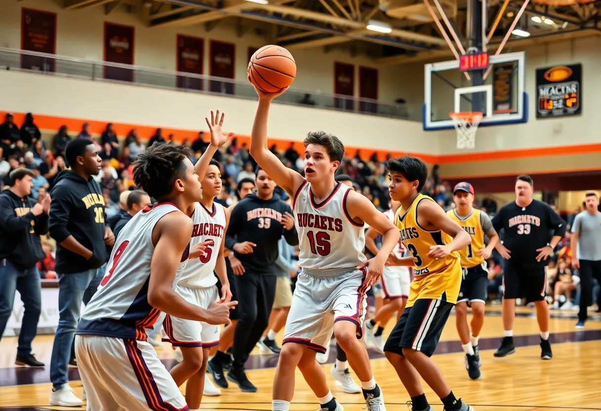 Catawba Ridge High School boys' basketball team in action during a game.