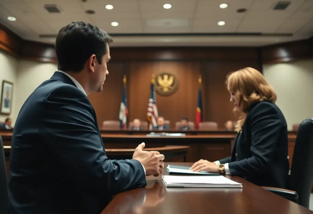 Courtroom scene representing legal discussions on abortion law.