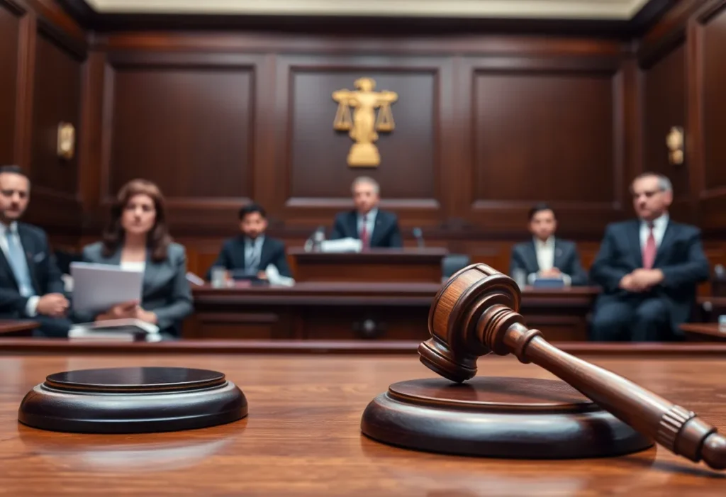 Courtroom scene representing justice and reproductive rights