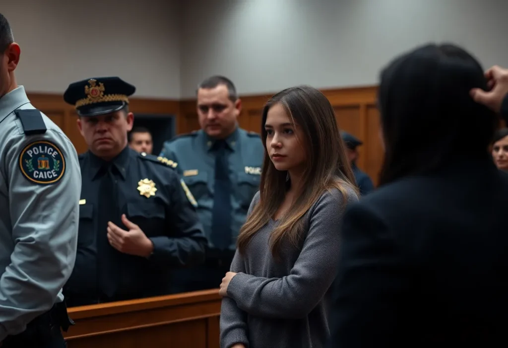 Courtroom scene with legal professionals