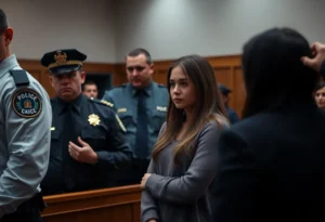 Courtroom scene with legal professionals