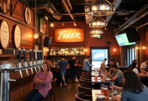 People enjoying craft beer and artisan cuisine at a new downtown venue